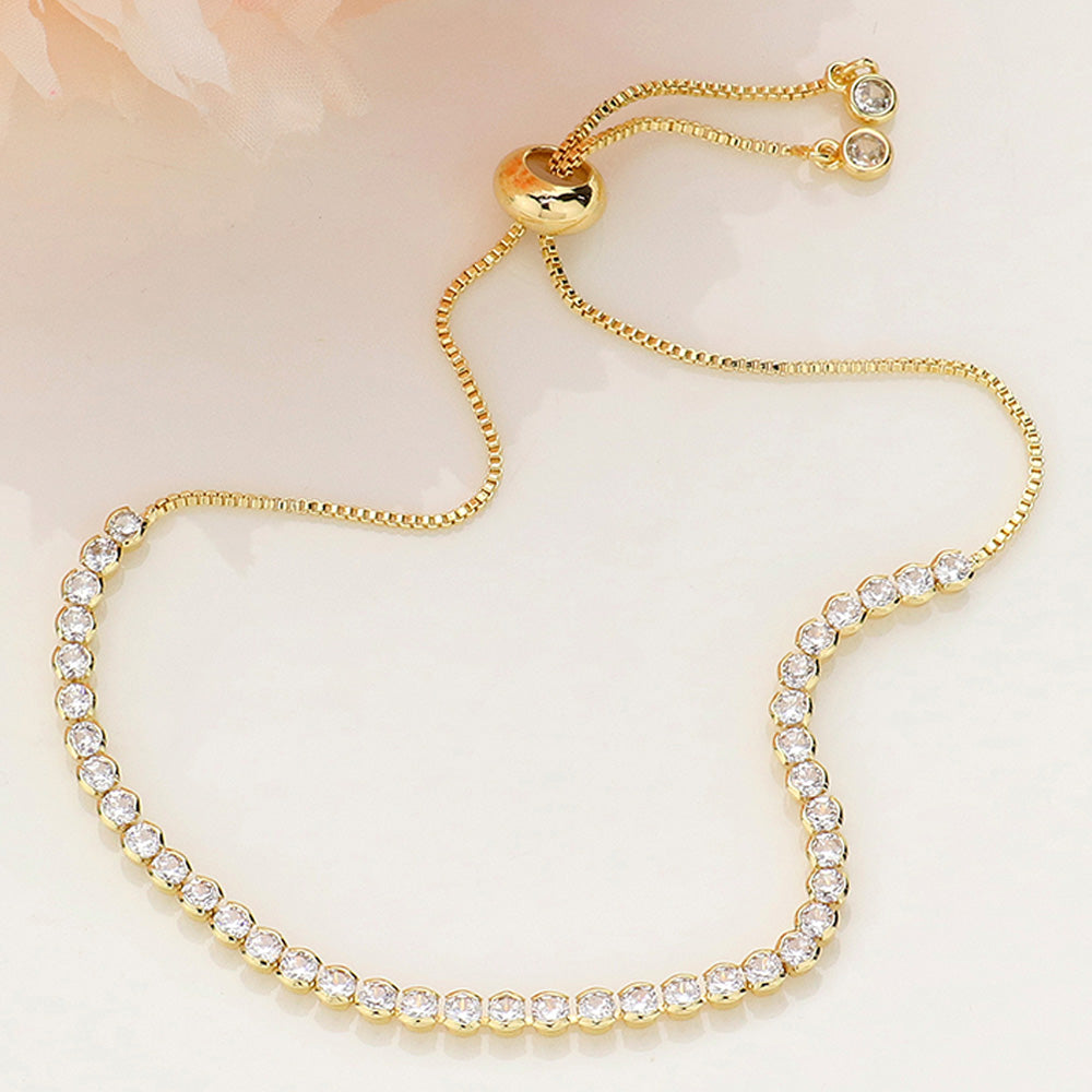 Round CZ Stone Bezel Adjustable Pull Tie Bracelet