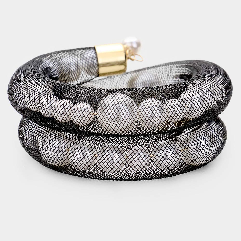 Mesh Tube Pearl Adjustable Bracelet