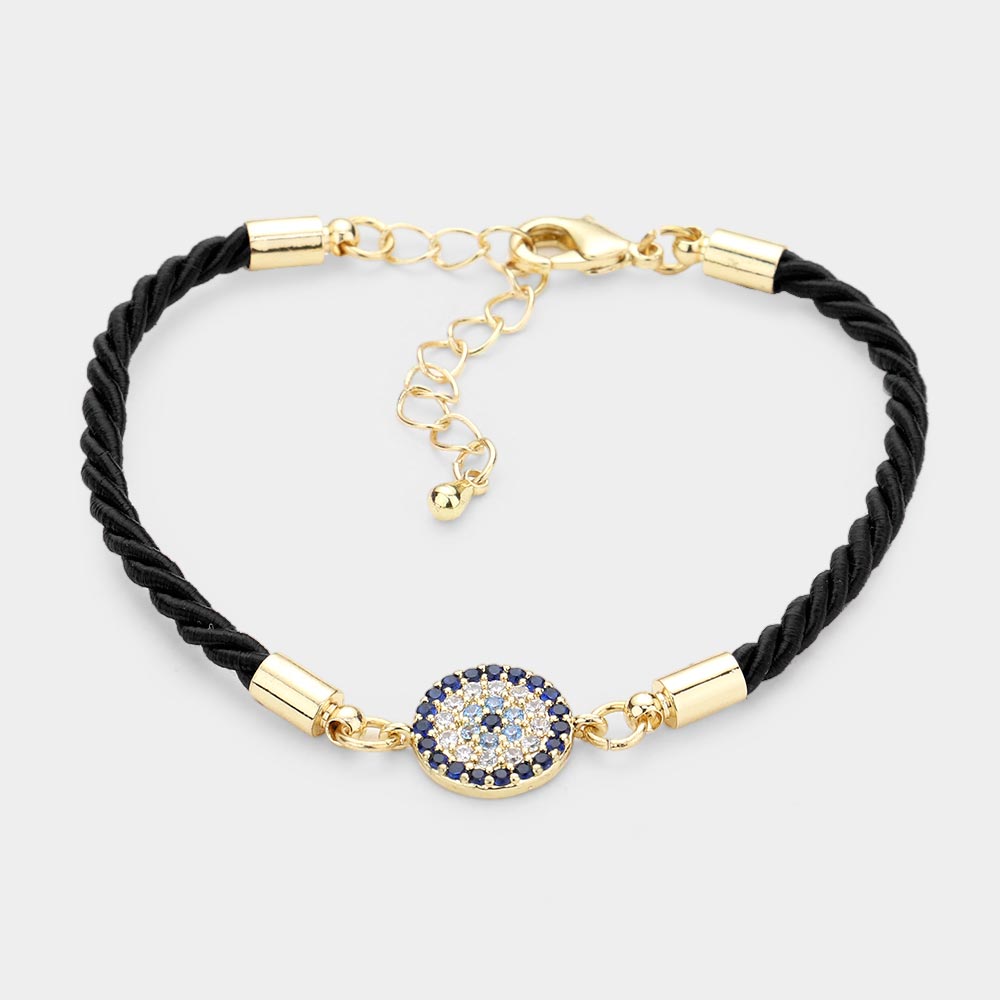 Rhinestone Embellished Evil Eye Charm Bracelet