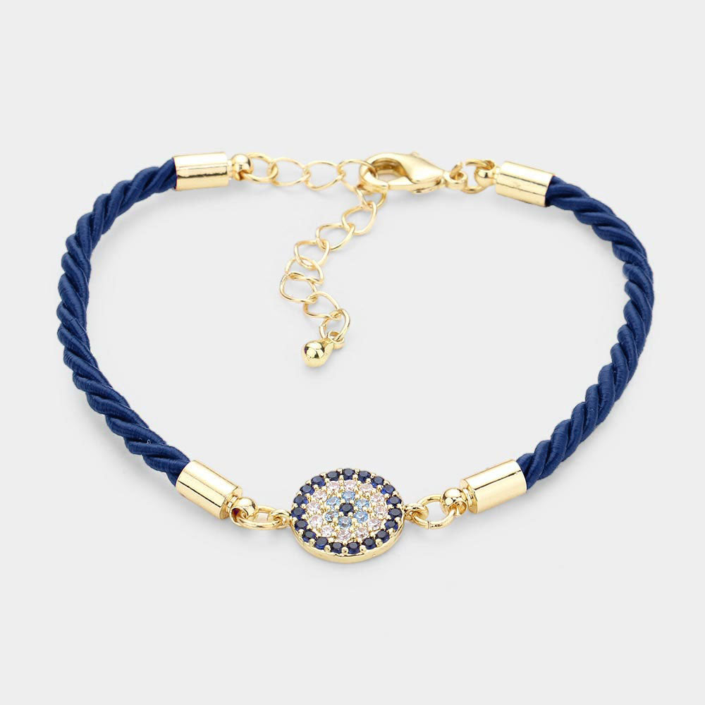 Rhinestone Embellished Evil Eye Charm Bracelet