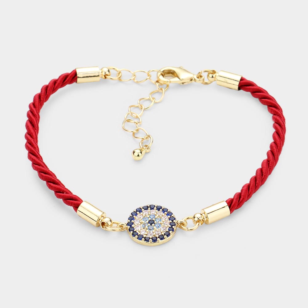 Rhinestone Embellished Evil Eye Charm Bracelet