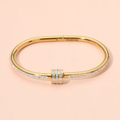 Stainless Steel CZ Stone Accent Hinged Bangle Bracelet