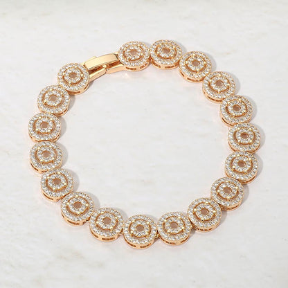 14K Gold Plated Round Halo CZ Link Tennis Bracelet