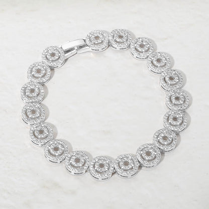 Rhodium Plated Round Halo CZ Link Tennis Bracelet