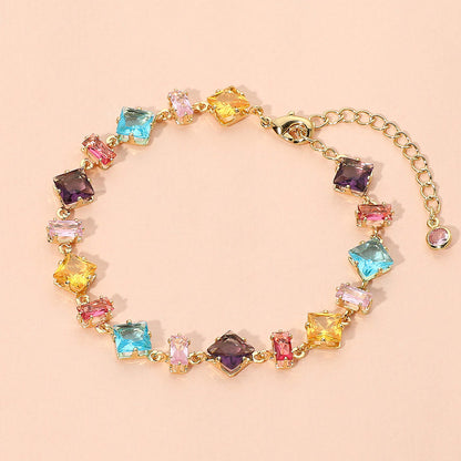 Stainless Steel Mixed Shape Multicolor Gem Link Bracelet