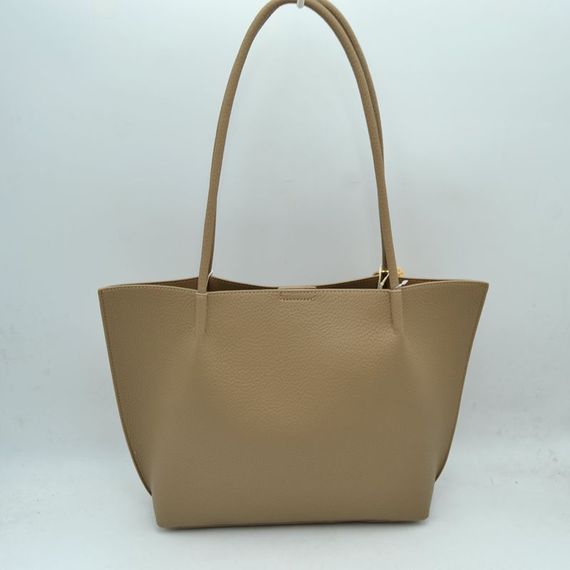 Pebbled Tote Bag with Dual Long Handles and Bear Charm Accent