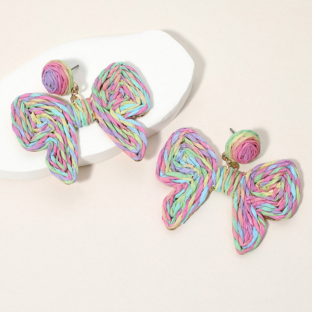 Twisted Raffia Bow Dangle Earrings