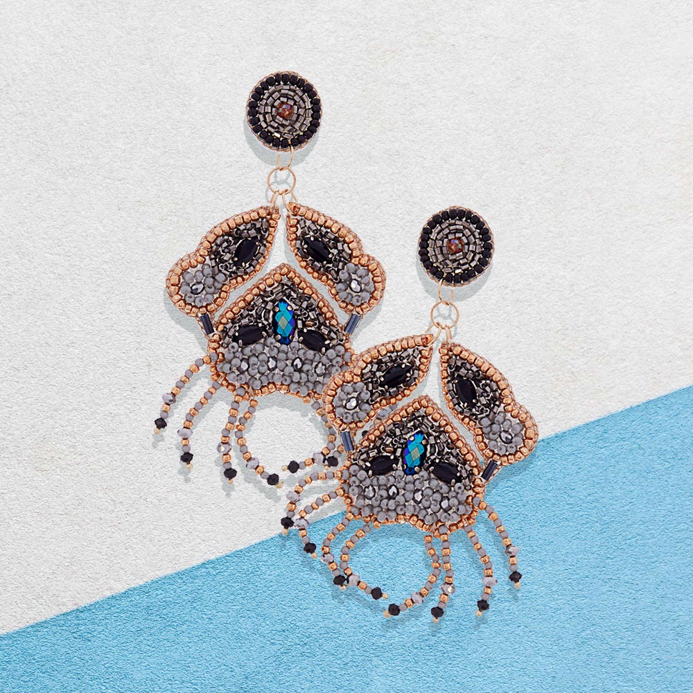 Felt Back Stone Beaded Crab Dangle Earrings