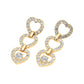 Gold Dipped Rhinestone Open Heart Link Drop Earrings