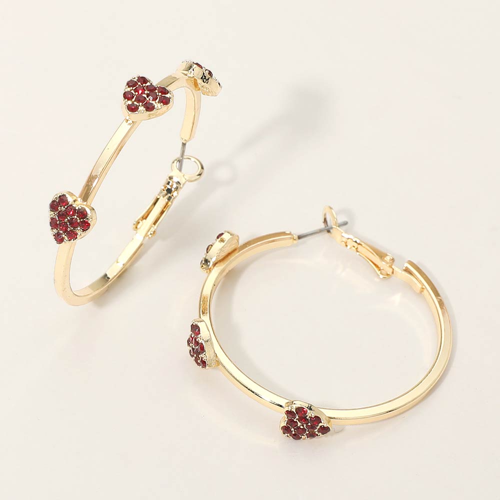Gold Dipped Rhinestone Pave Heart Charm Around Hoop Earrings
