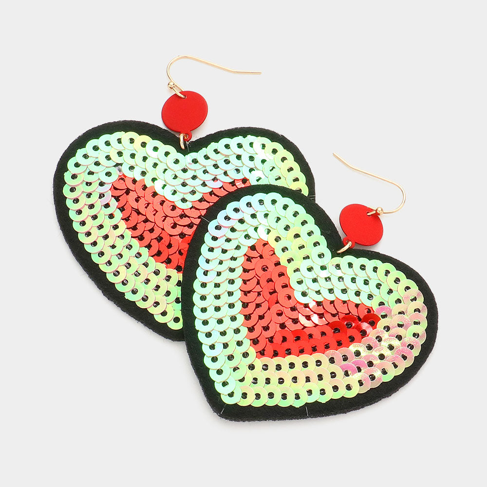 Felt Back Sequin Heart Dangle Earrings