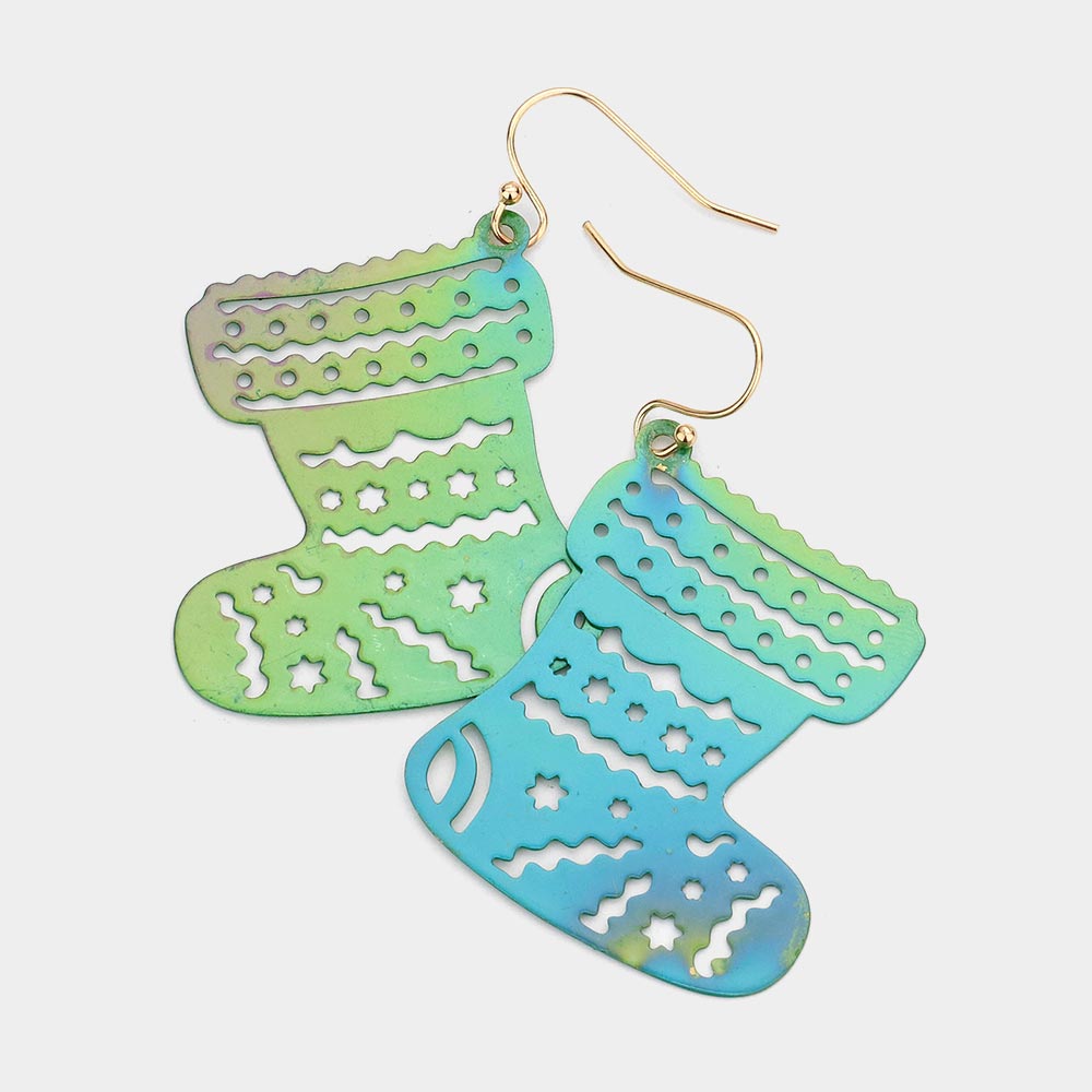 Aretes Colgantes de Metal Recortados con Diseño de Calcetines Navideños
