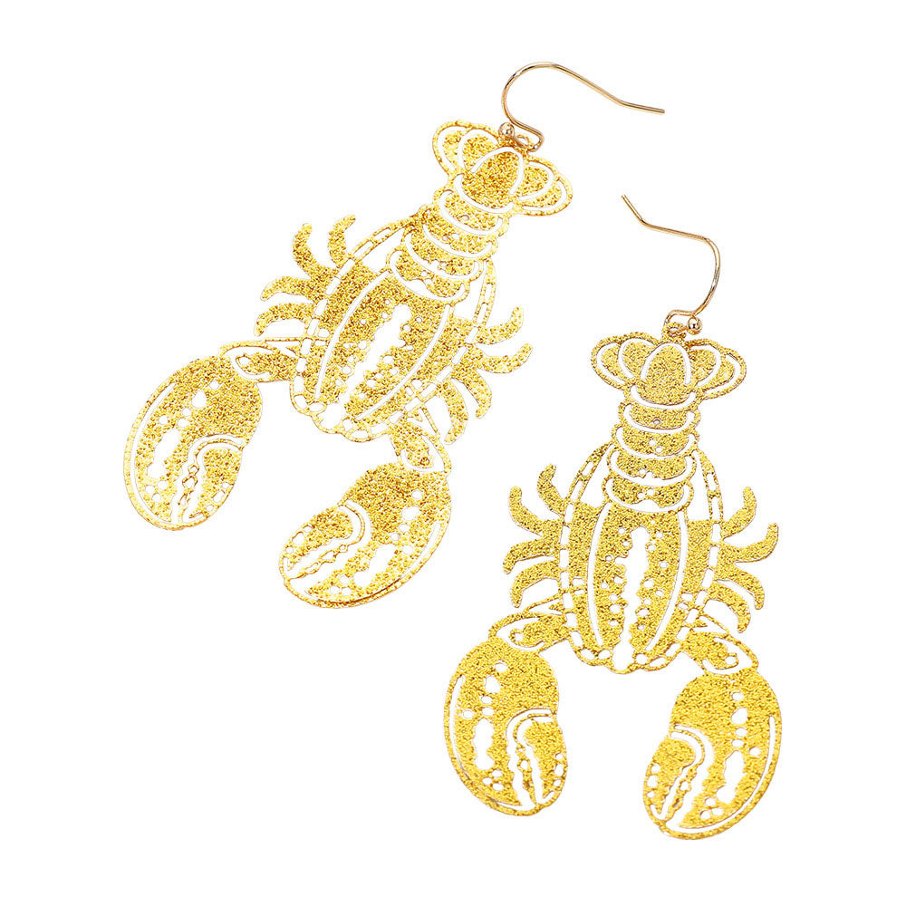 Glitter Cutout Mardi Gras Lobster Charm Drop Earrings