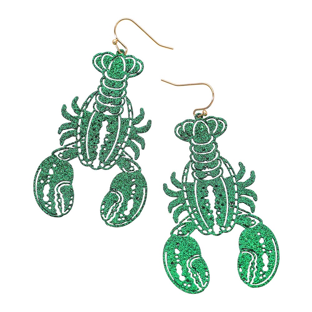 Glitter Cutout Mardi Gras Lobster Charm Drop Earrings