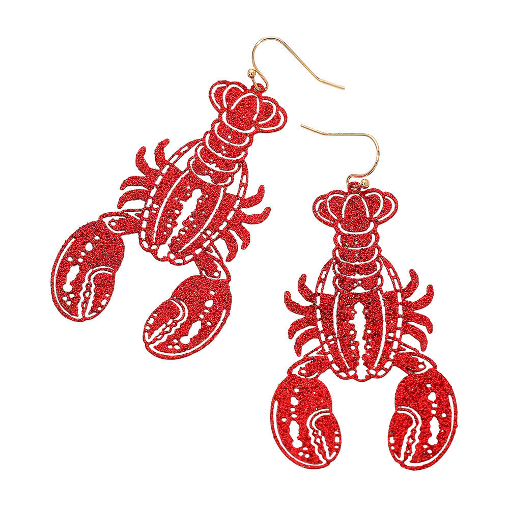 Glitter Cutout Mardi Gras Lobster Charm Drop Earrings