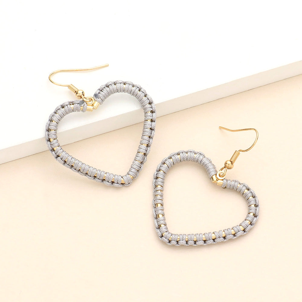 Woven Thread Open Metal Heart Dangle Earrings