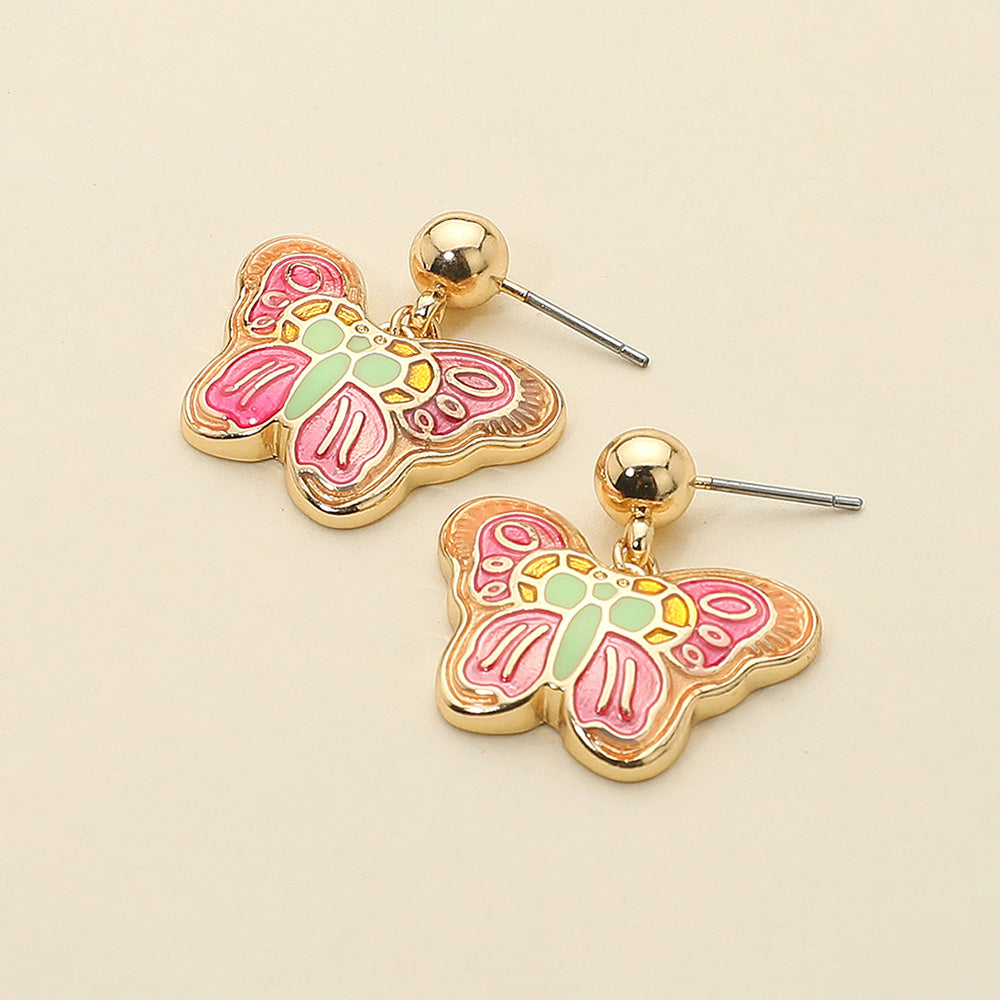 Enamel Butterfly Detailed Dangle Earrings