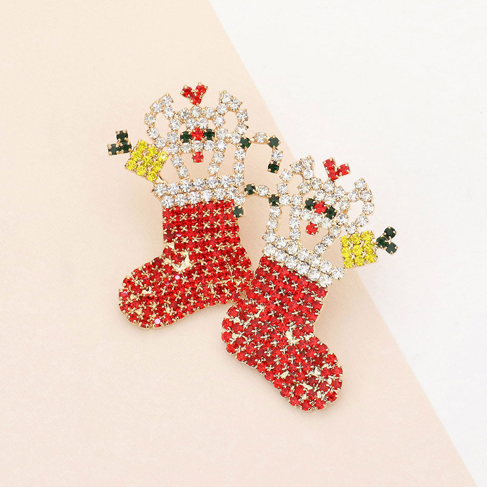 Rhinestone Pave Christmas Socks Earrings