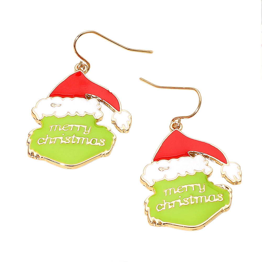 MERRY CHRISTMAS Message Grinch Santa Dangle Earrings