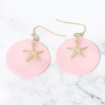 Starfish Charm Disc Layered Drop Earrings