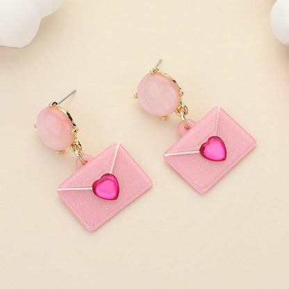 Glittered Resin Heart Envelope Dangle Earrings