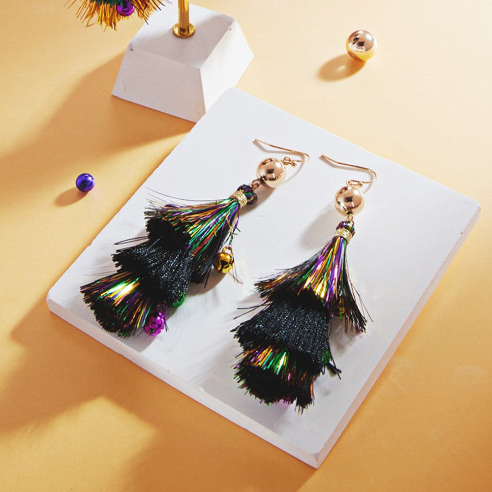 Women's Mardi Gras Triple Fringe Layered Dangle Earrings