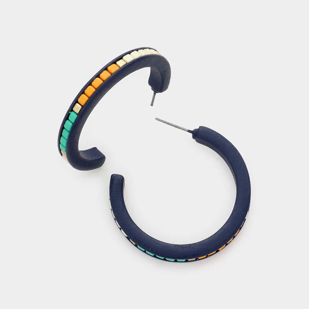 Square Bead Embellished Hoop Earrings
