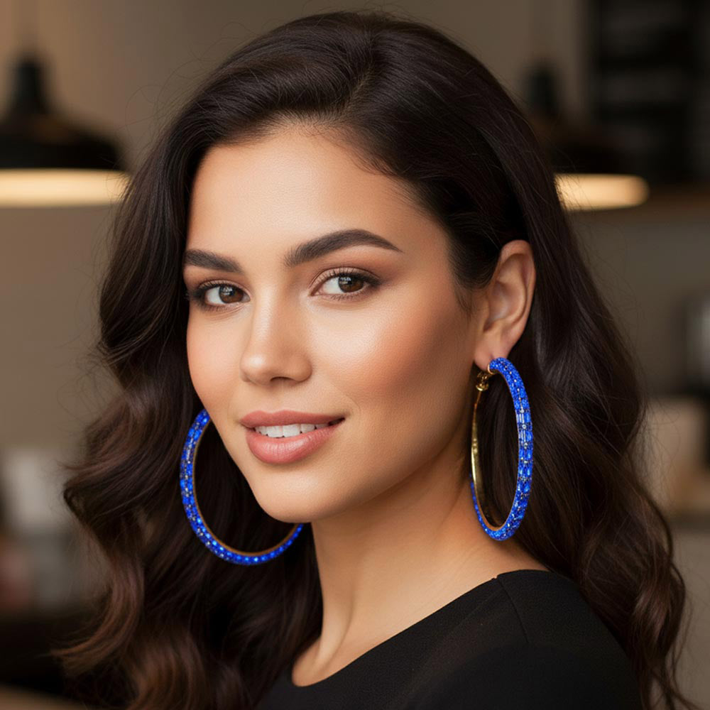 Oversized Baguette Rhinestone Embellished Hoop Earrings