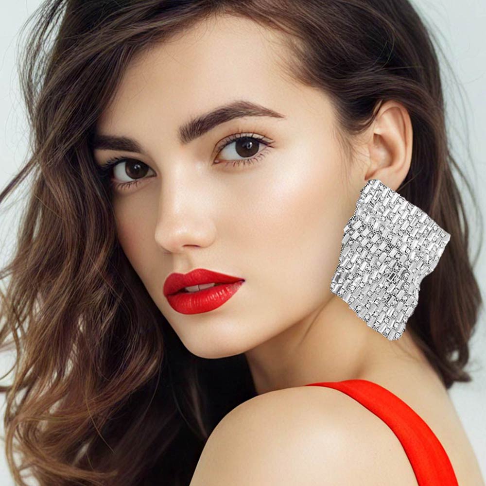 Bold Bling Studded Abstract Plate Earrings