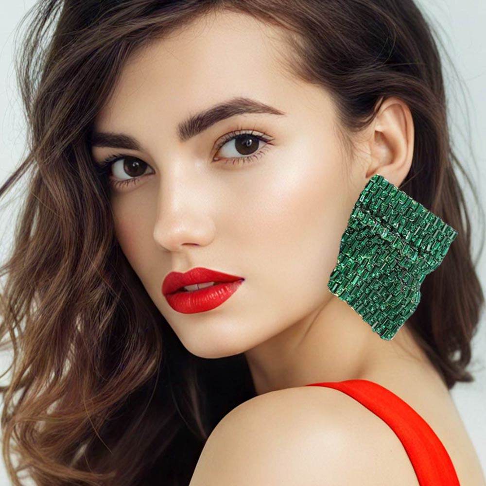 Bold Bling Studded Abstract Plate Earrings