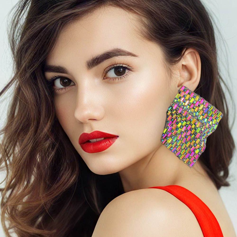 Bold Bling Studded Abstract Plate Earrings