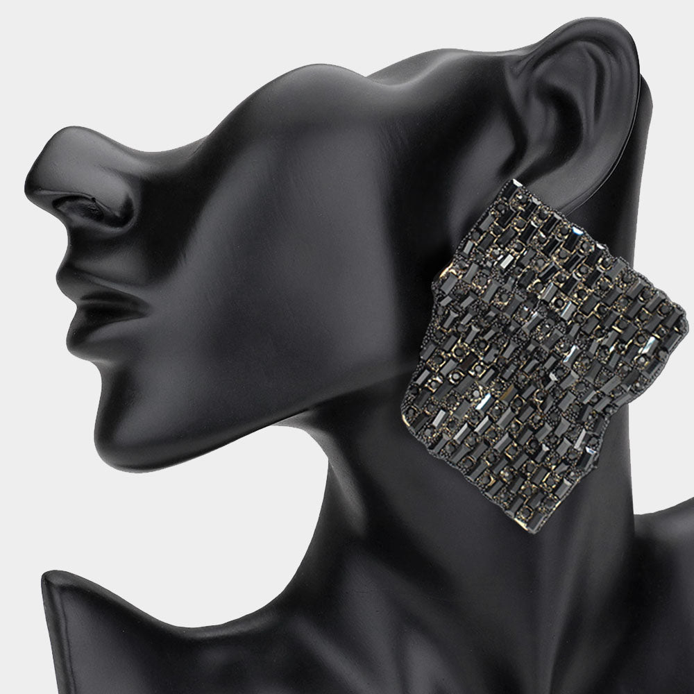 Bold Bling Studded Abstract Plate Earrings