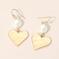 Matte Hammered Metal Heart Pearl Link Drop Earrings