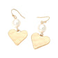 Matte Hammered Metal Heart Pearl Link Drop Earrings