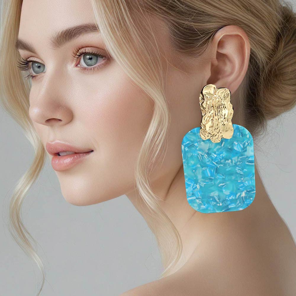 Women's Oversized Patterned Celluloid Acetate Plate Accent Door Knocker Dangle Earrings