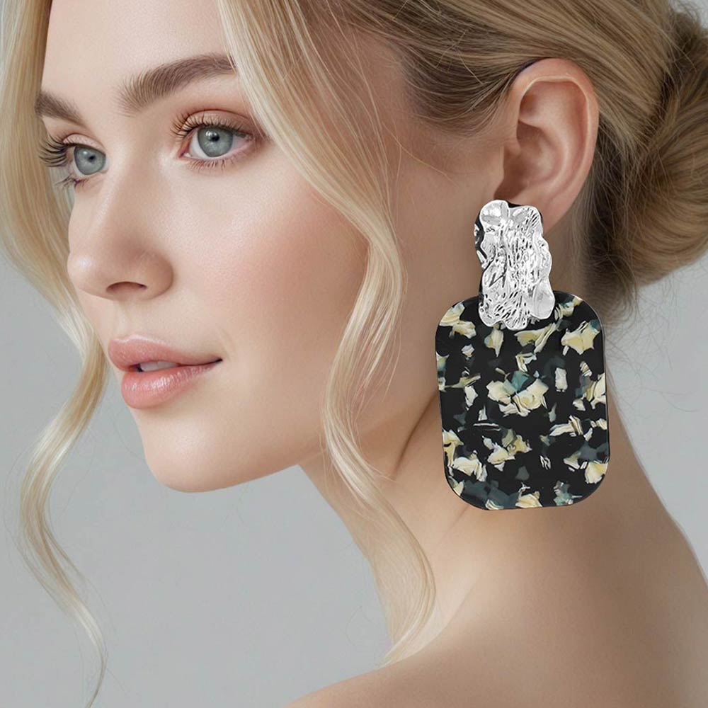 Women's Oversized Patterned Celluloid Acetate Plate Accent Door Knocker Dangle Earrings