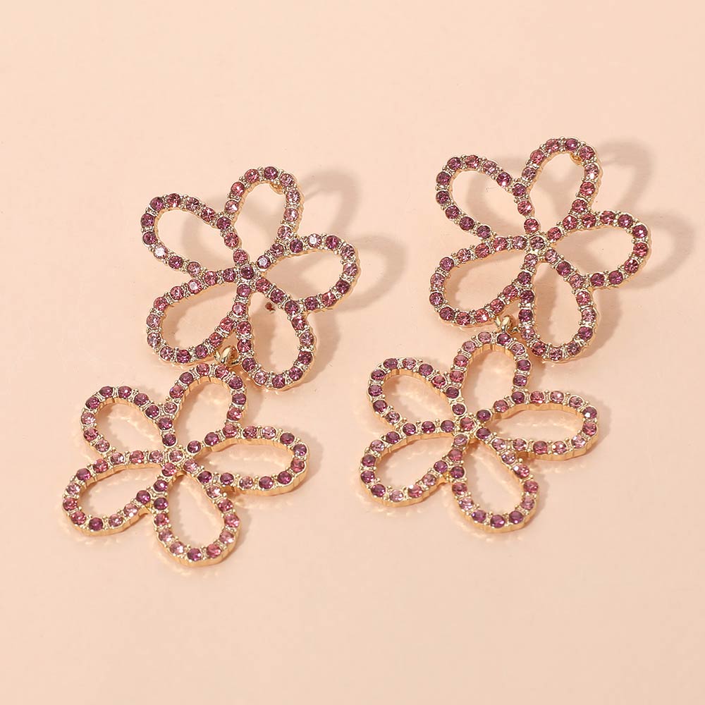 Stone Paved Open Flower Link Earrings