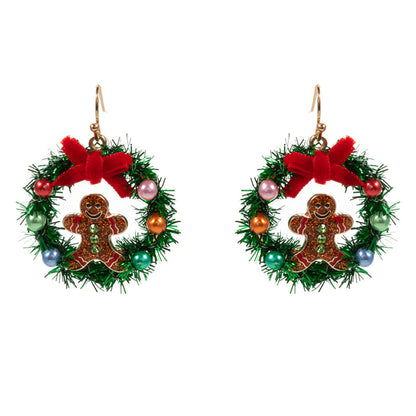 Enamel Gingerbread Christmas Wreath Dangle Earrings