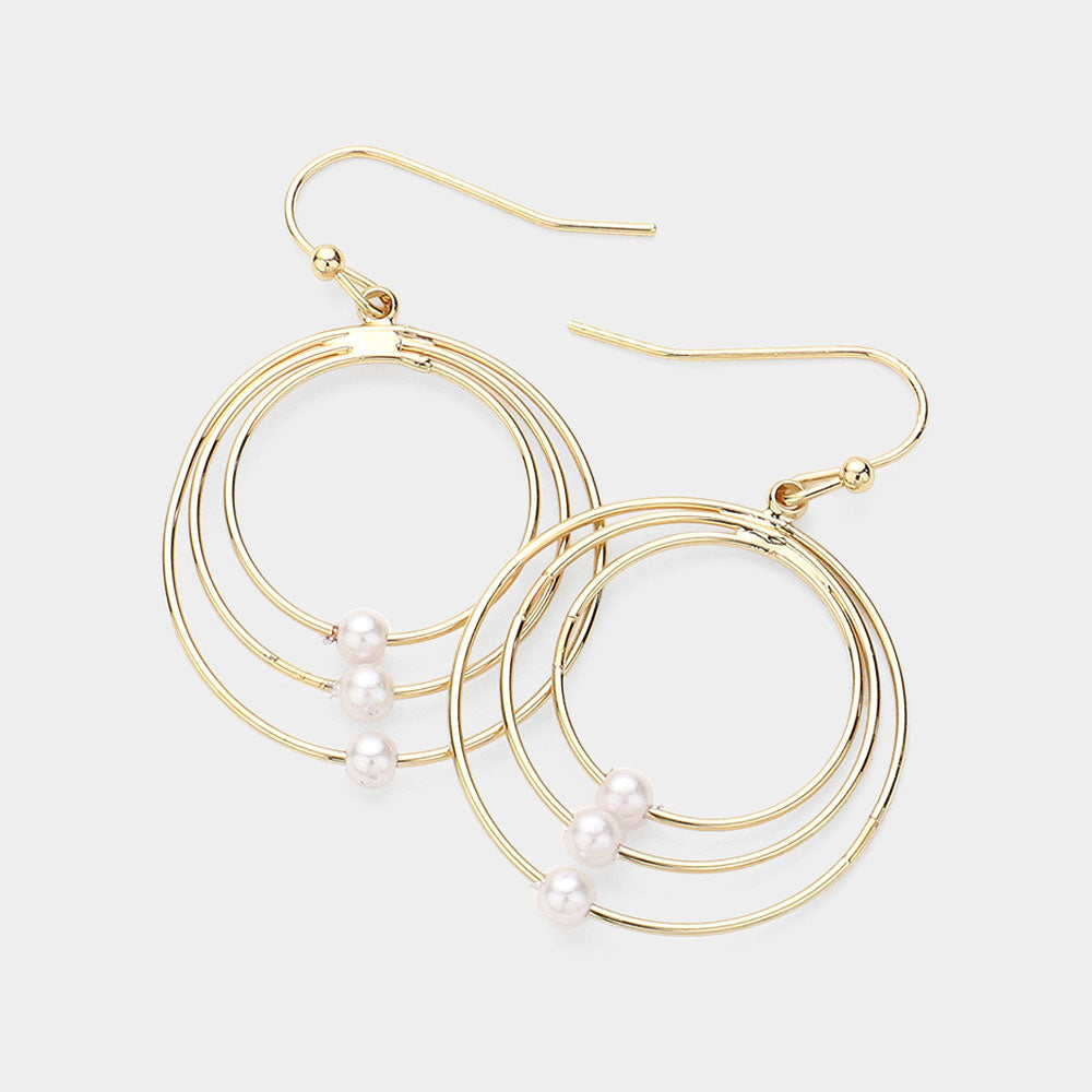 Pearl Pointed Abstract Triple Open Circle Dangle Earrings