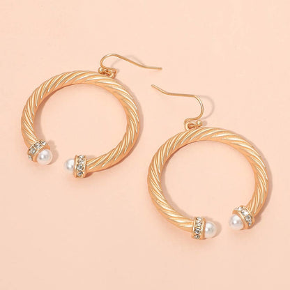 Pearl Tip Twisted Hoop Drop Dangle Earrings