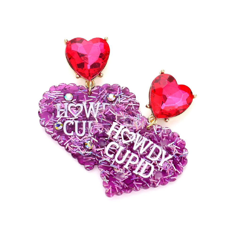HOWDY CUPID Message Resin Heart Stone Dangle Earrings
