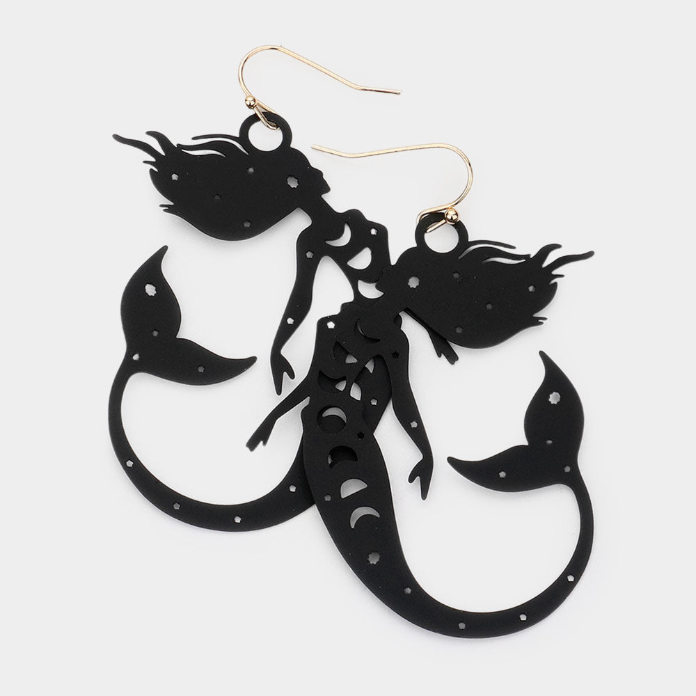 Brass Metal Cutout Mermaid Dangle Earrings