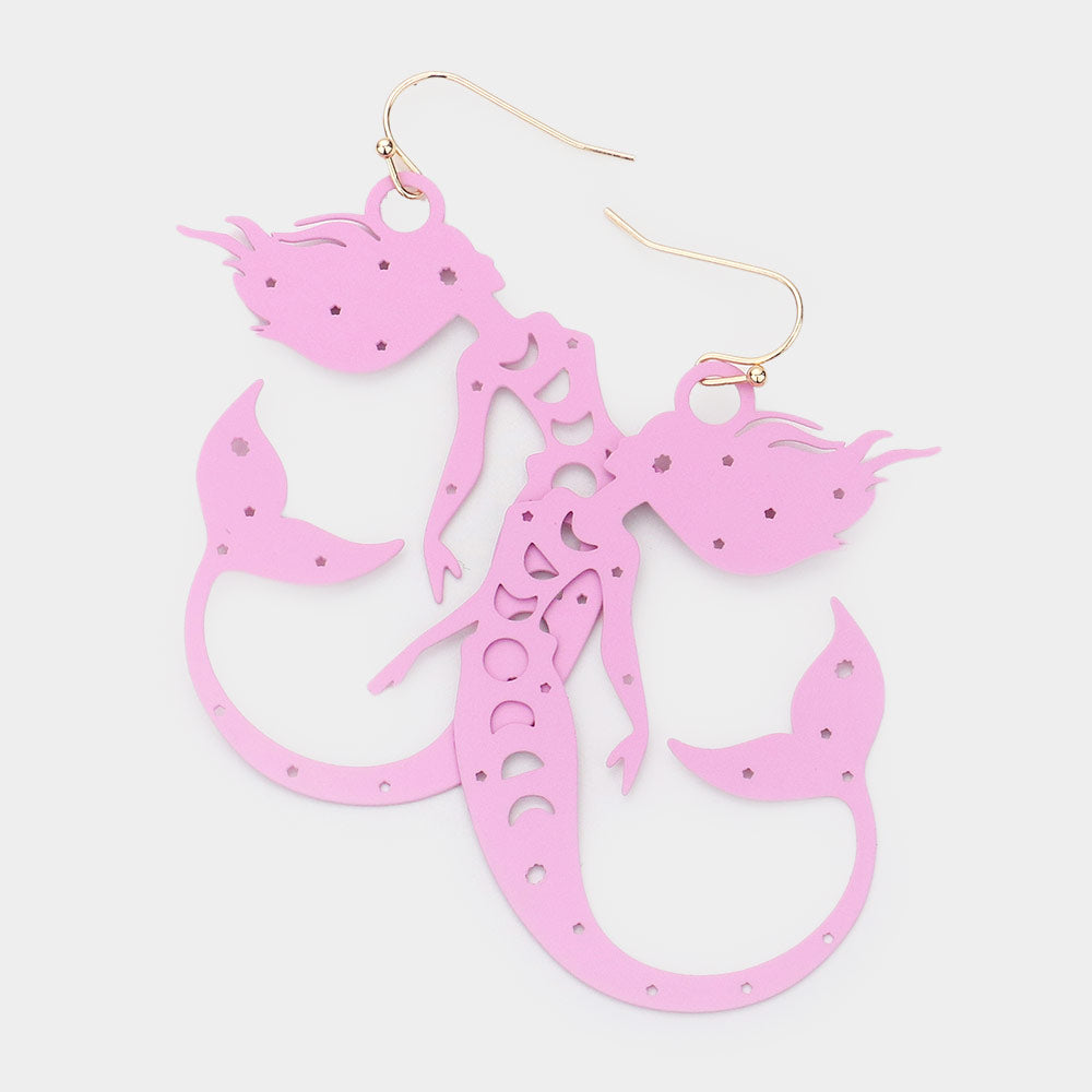 Brass Metal Cutout Mermaid Dangle Earrings