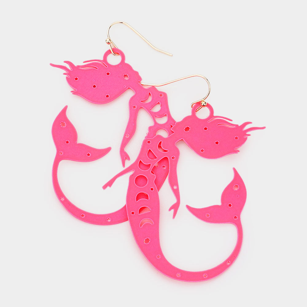 Brass Metal Cutout Mermaid Dangle Earrings