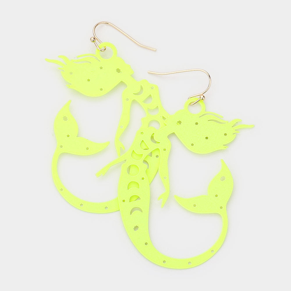 Cut Out Brass Metal Mermaid Dangle Earrings