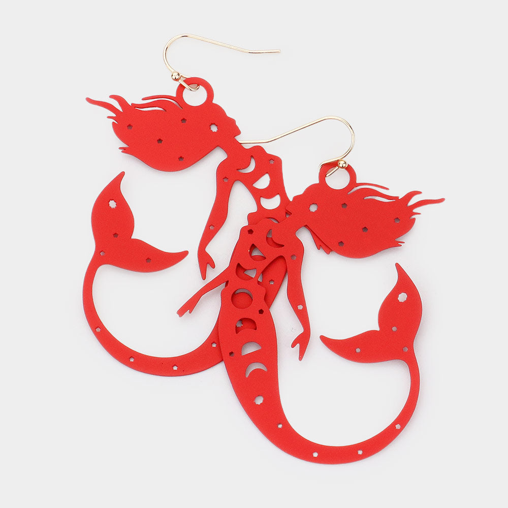Brass Metal Cutout Mermaid Dangle Earrings