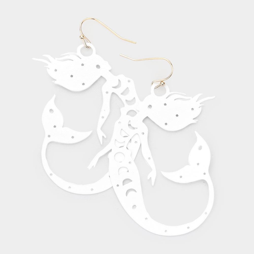 Brass Metal Cutout Mermaid Dangle Earrings