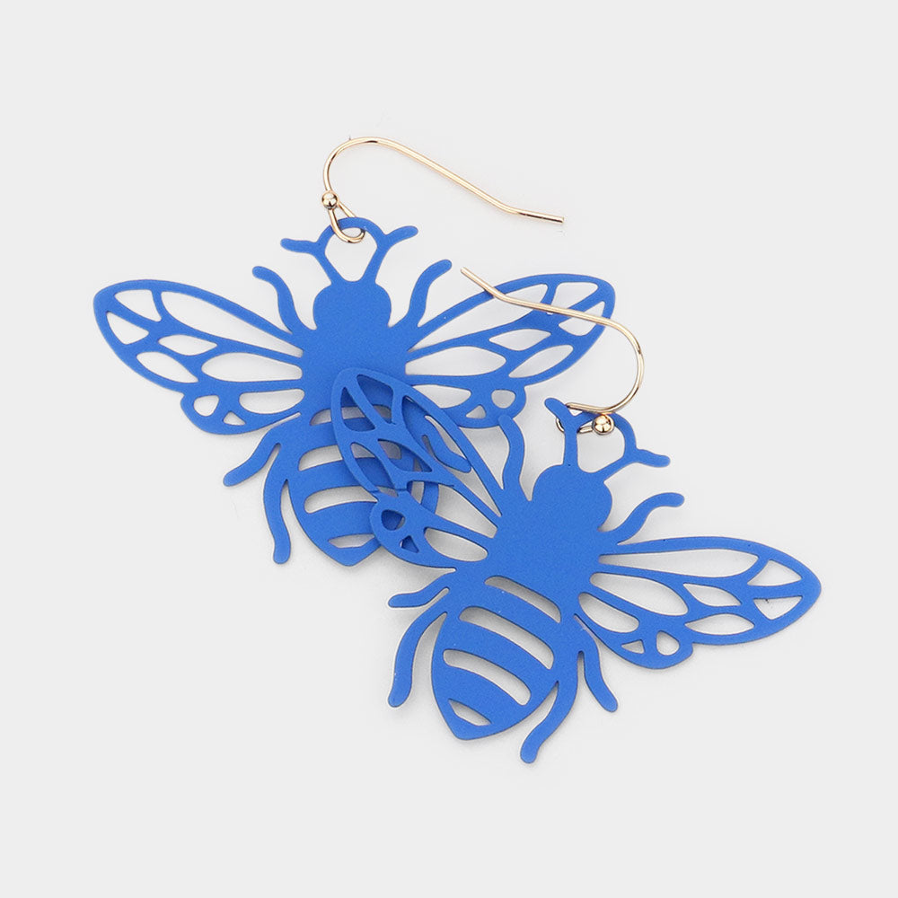 Brass Metal Cutout Honey Bee Dangle Earrings