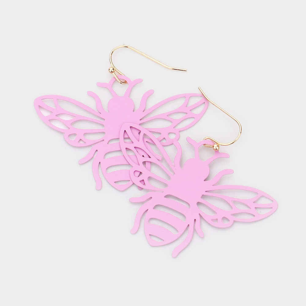 Brass Metal Cutout Honey Bee Dangle Earrings