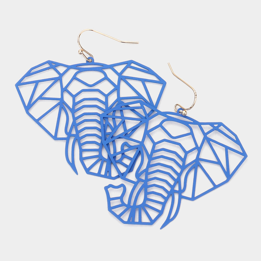 Brass Metal Cutout Elephant Dangle Earrings